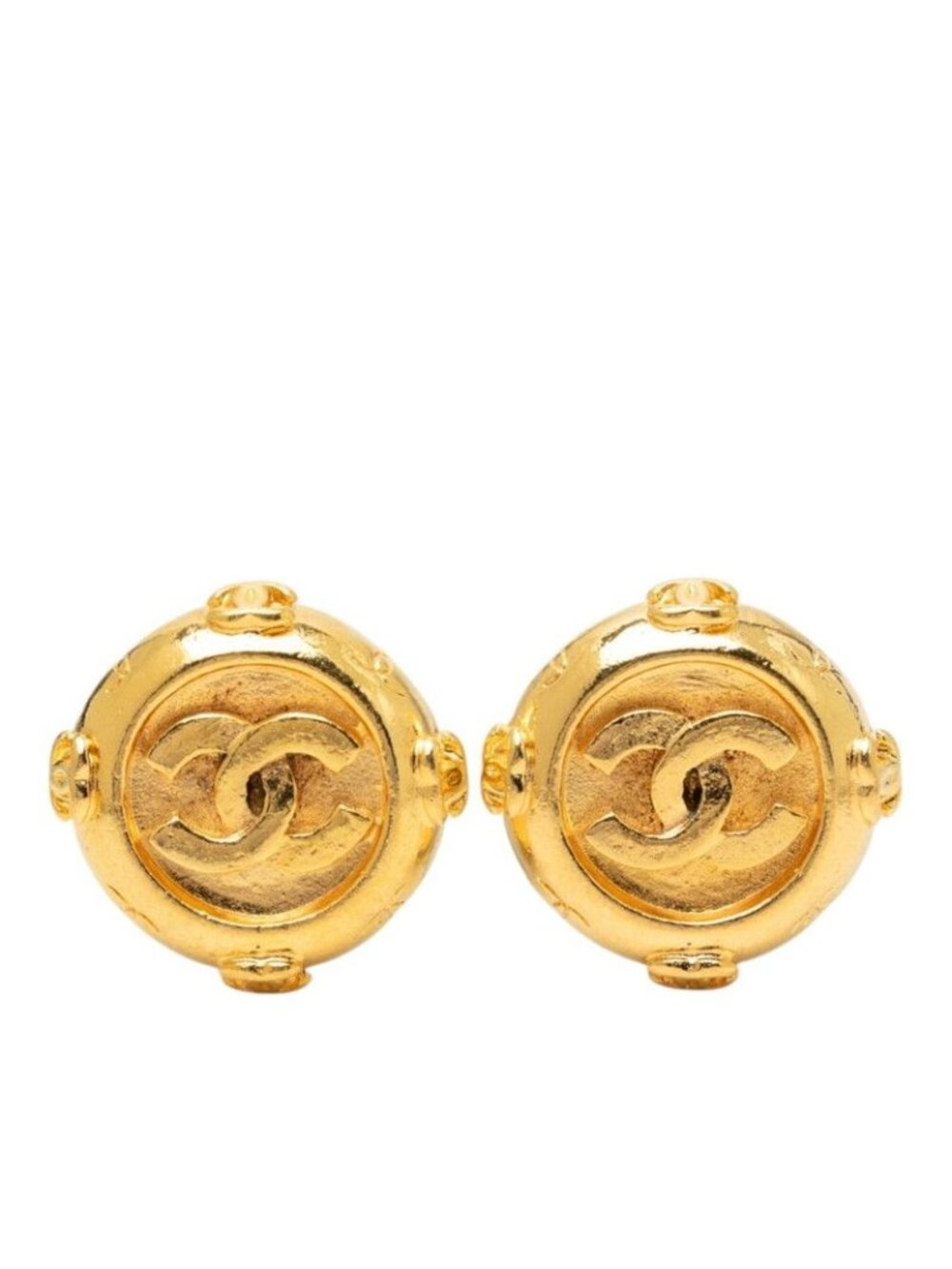 Chanel CC Logo Vintage Round Earrings Gold Plated